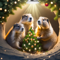 Trois chiens de prairie décorent un minuscule sapin de Noël pour les fêtes de fin d’année.
