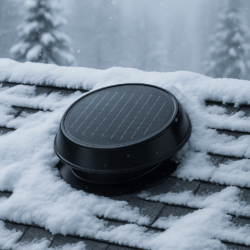 Extracteur d'air Solar Star sur un toit enneigé en hiver.