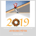 Voeux de fin d'année 2019 : le Père Noël sur un toit avec une couronne. Joyeuses Fêtes !