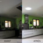 Comparaison de cuisine avec et sans lumière naturelle à l'aide d'un puits de lumière