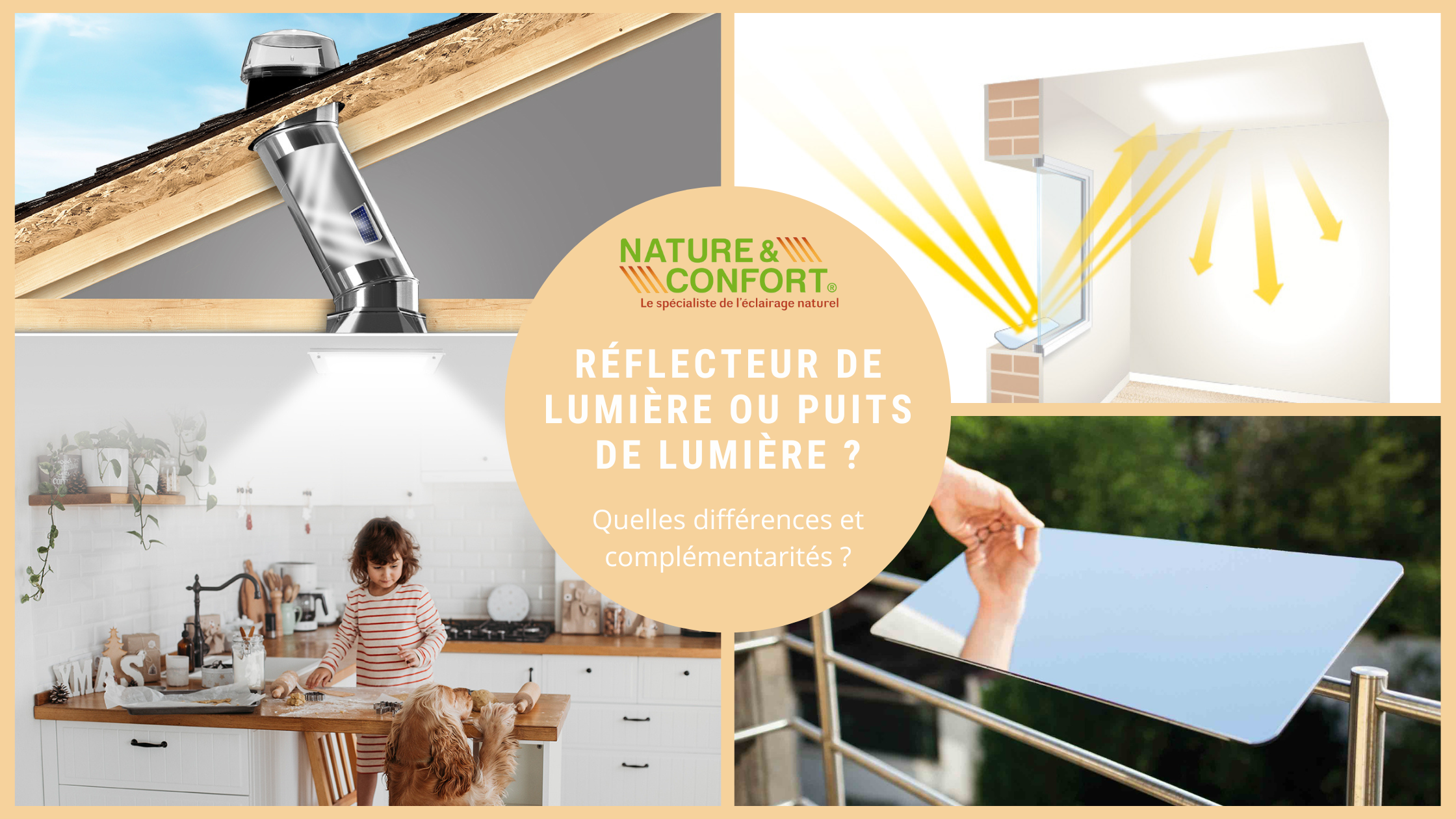 Comparatif visuel entre puits de lumière Solatube et réflecteurs de lumière
